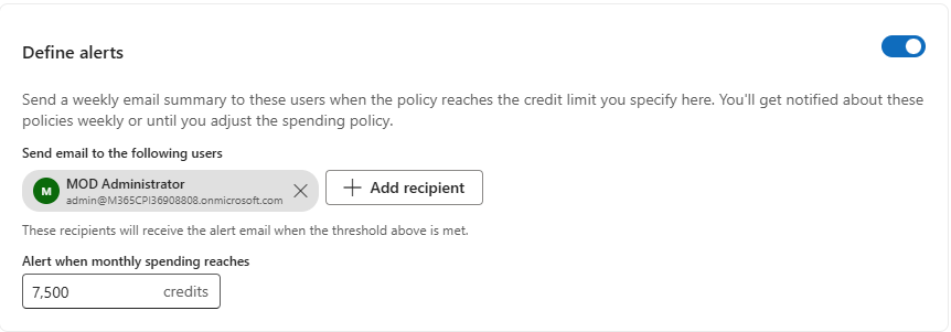 Configuring spending alerts below the cap